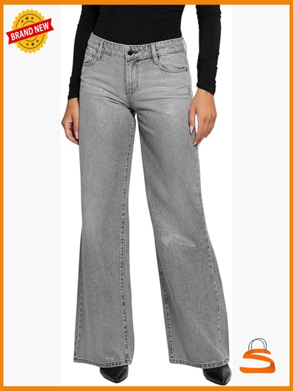 Mid Rise Wide Leg Jeans with 5 Pocket Zip Fly Closure